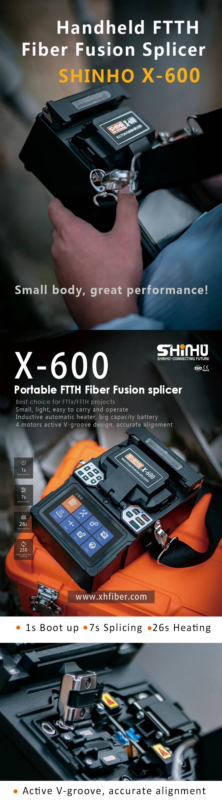 Stable Fiber Fusion Splicer Shinho X600 Easy to Carry& Operate FTTH Tool
